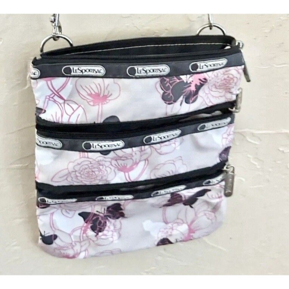 Le Sportsac Crossbody Adjustable 3 zipper Butterfly Purse Bag